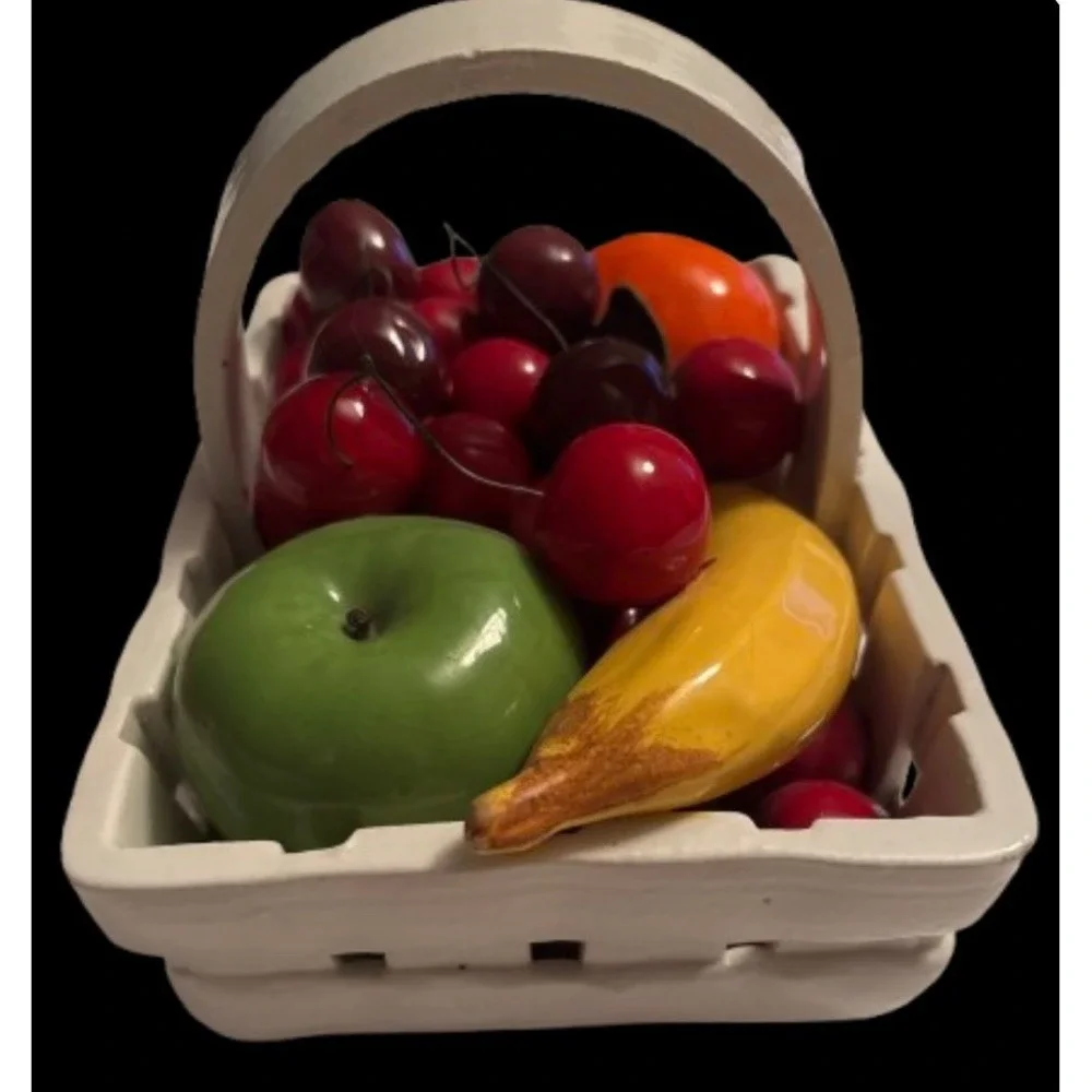 Italian Fruit Basket Vintage Italian Wire Cherries Banana Apple Orange Rare‎